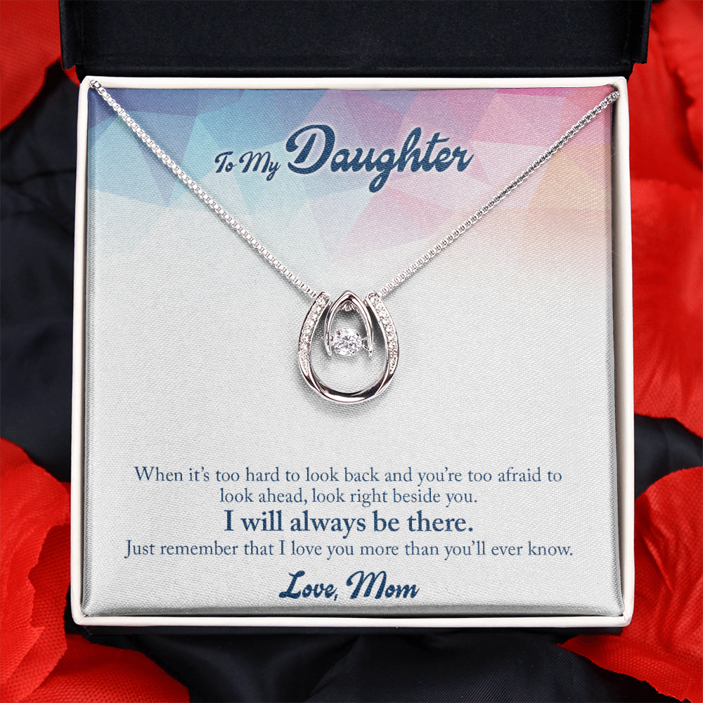 To My Daughter When-it’s-too-hard Lucky Horseshoe Necklace Message Card 14k w CZ Crystals-Express Your Love Gifts