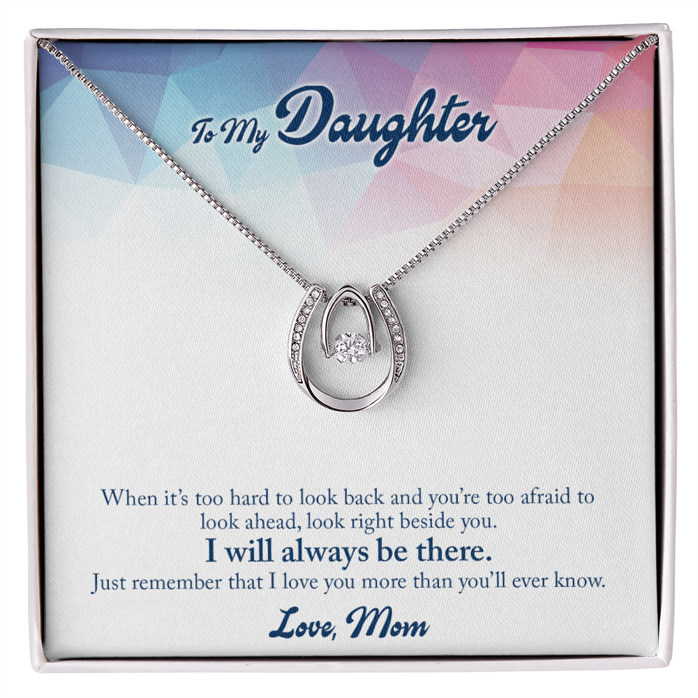 To My Daughter When-it’s-too-hard Lucky Horseshoe Necklace Message Card 14k w CZ Crystals-Express Your Love Gifts