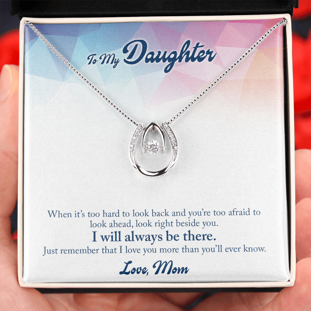 To My Daughter When-it’s-too-hard Lucky Horseshoe Necklace Message Card 14k w CZ Crystals-Express Your Love Gifts
