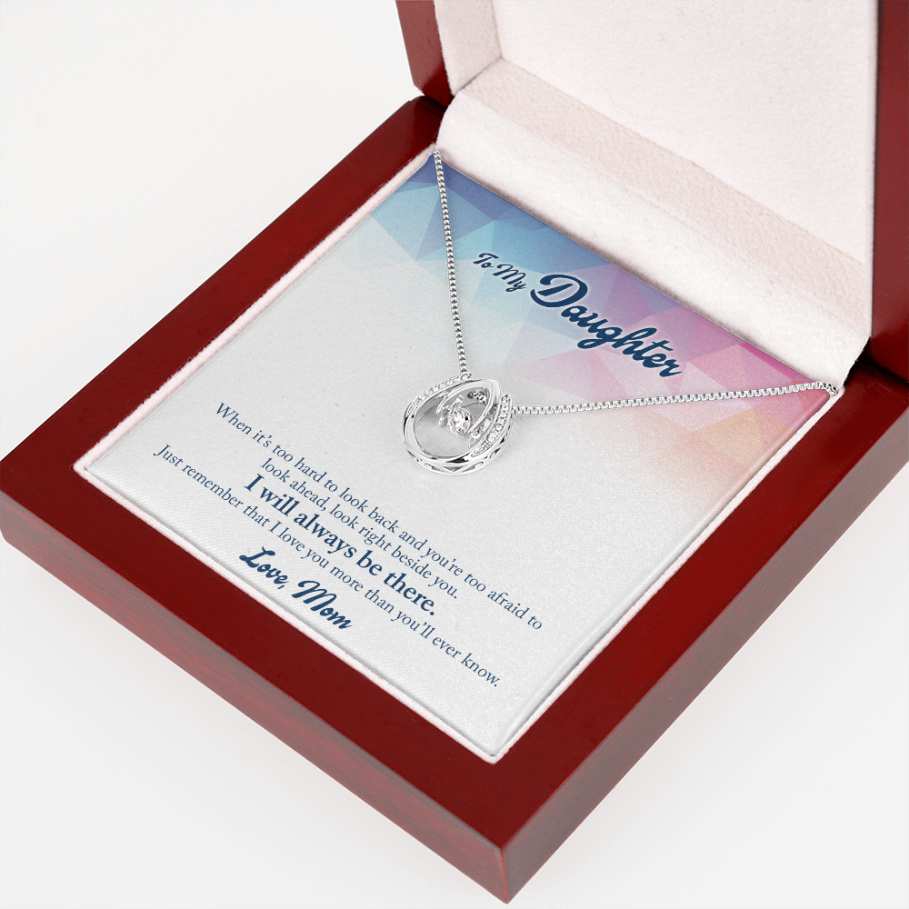 To My Daughter When-it’s-too-hard Lucky Horseshoe Necklace Message Card 14k w CZ Crystals-Express Your Love Gifts