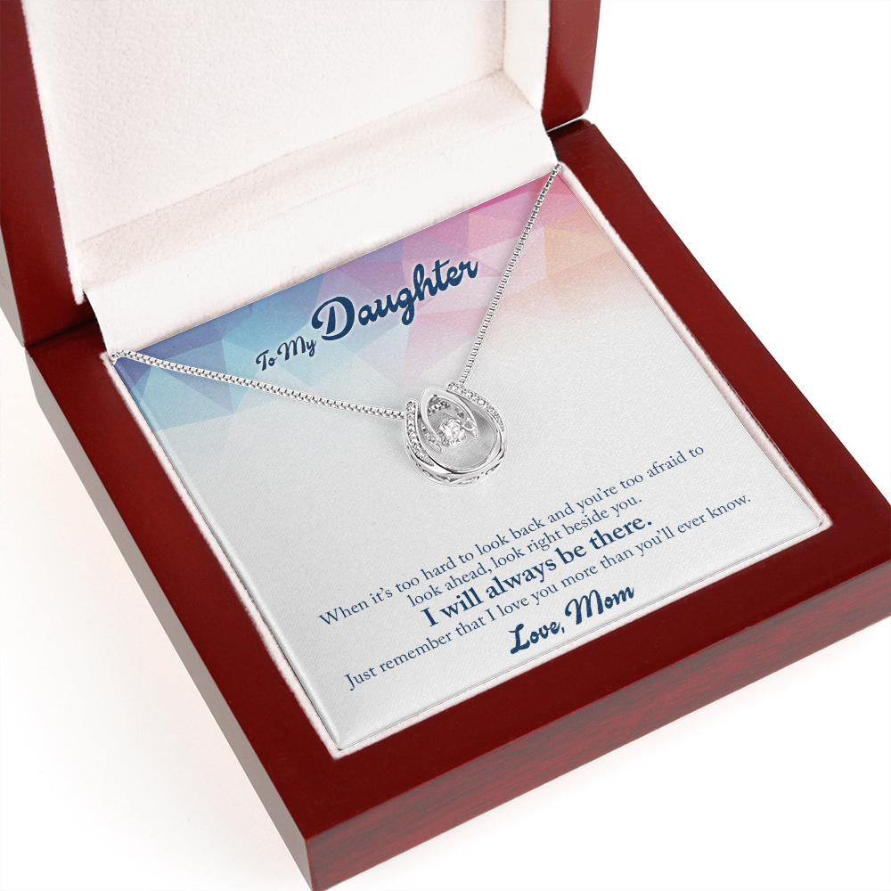 To My Daughter When-it’s-too-hard Lucky Horseshoe Necklace Message Card 14k w CZ Crystals-Express Your Love Gifts