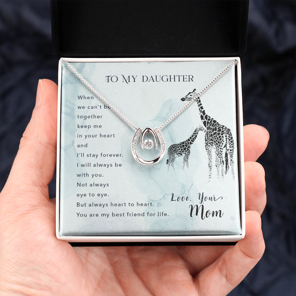 To my daughter-When we can_t be Lucky Horseshoe Necklace Message Card 14k w CZ Crystals-Express Your Love Gifts