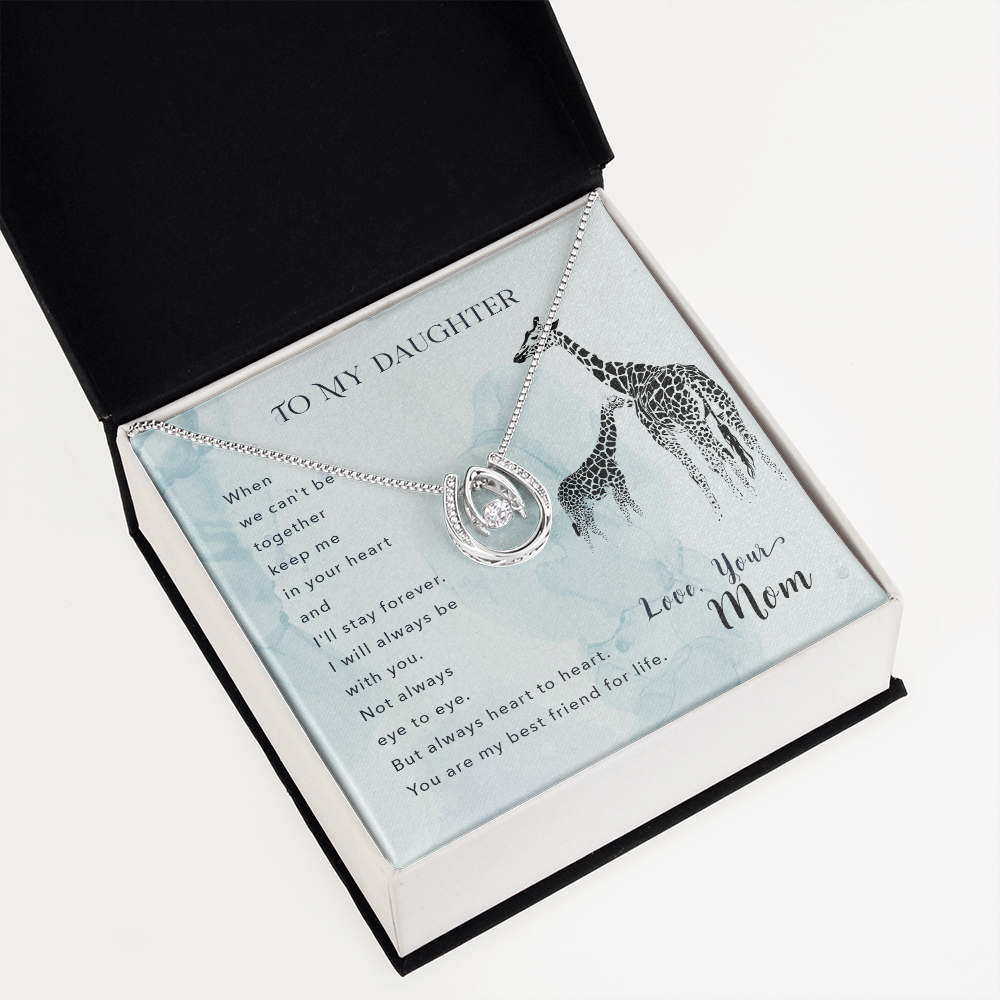 To my daughter-When we can_t be Lucky Horseshoe Necklace Message Card 14k w CZ Crystals-Express Your Love Gifts