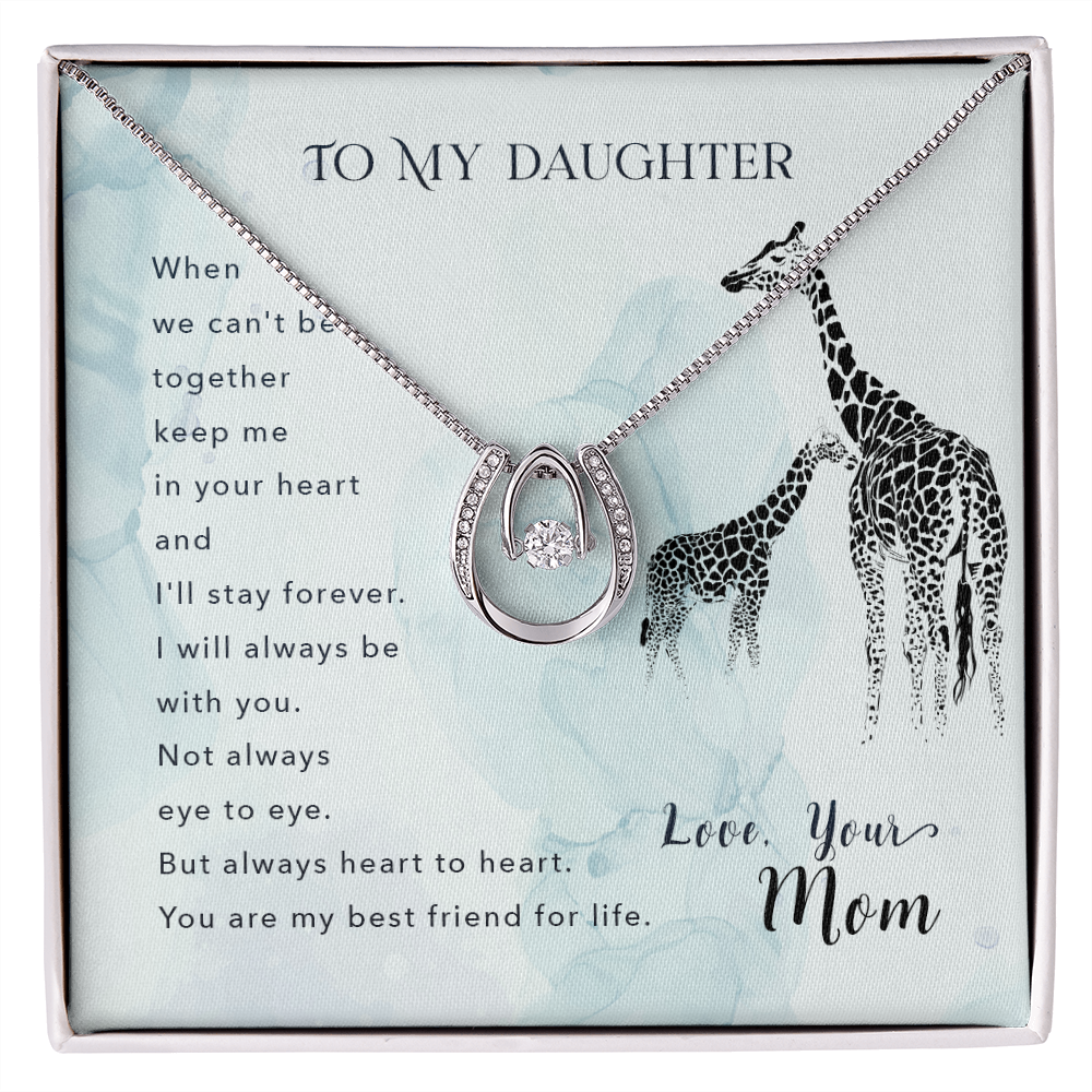 To my daughter-When we can_t be Lucky Horseshoe Necklace Message Card 14k w CZ Crystals-Express Your Love Gifts