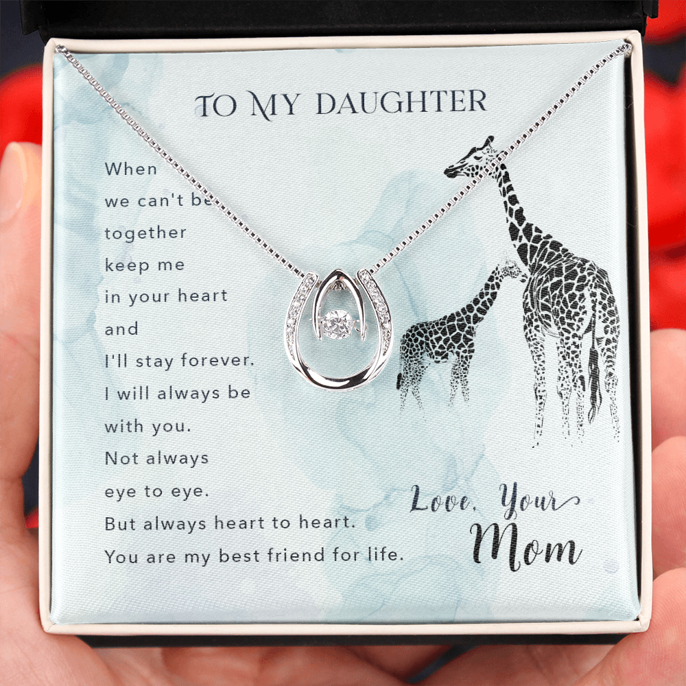 To my daughter-When we can_t be Lucky Horseshoe Necklace Message Card 14k w CZ Crystals-Express Your Love Gifts