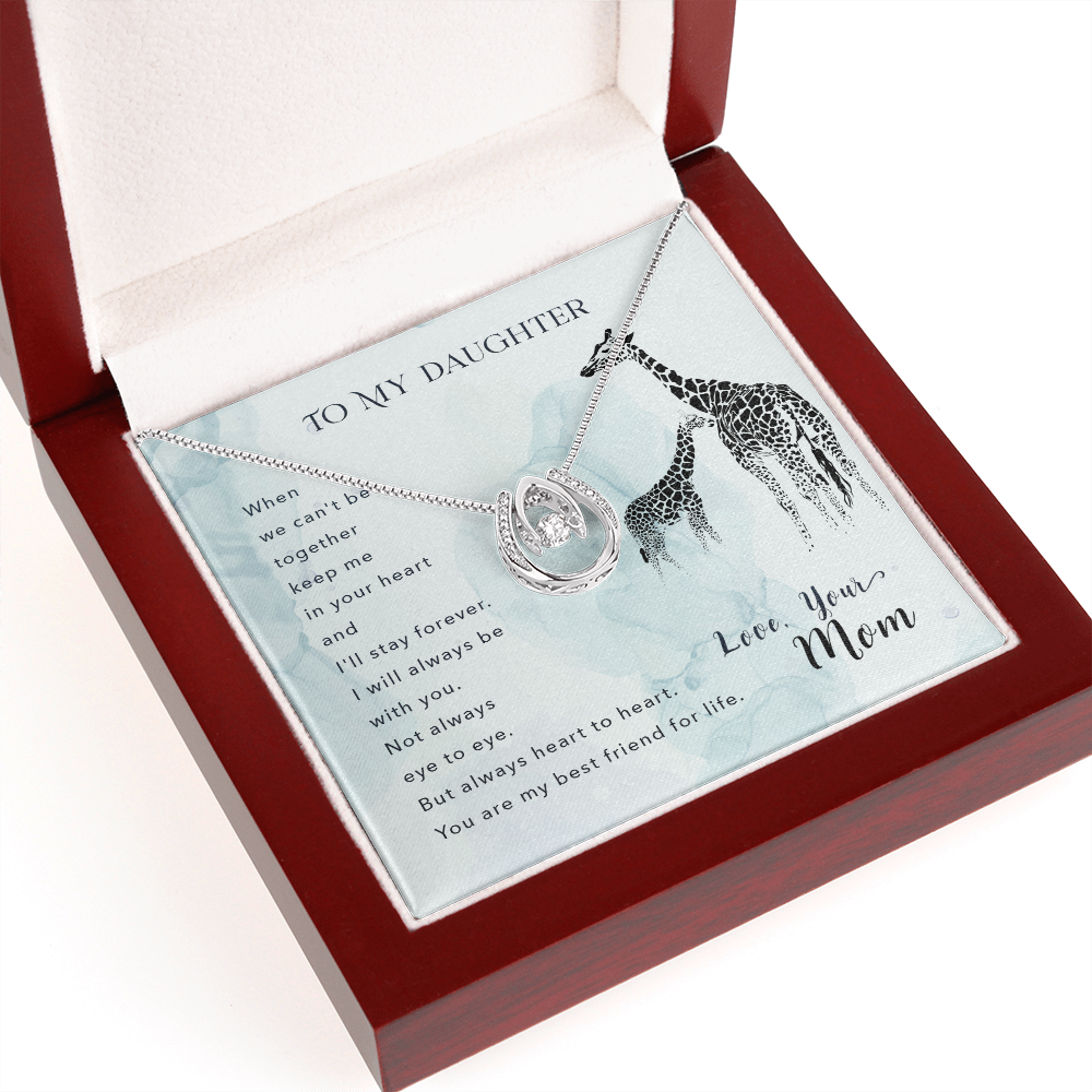 To my daughter-When we can_t be Lucky Horseshoe Necklace Message Card 14k w CZ Crystals-Express Your Love Gifts