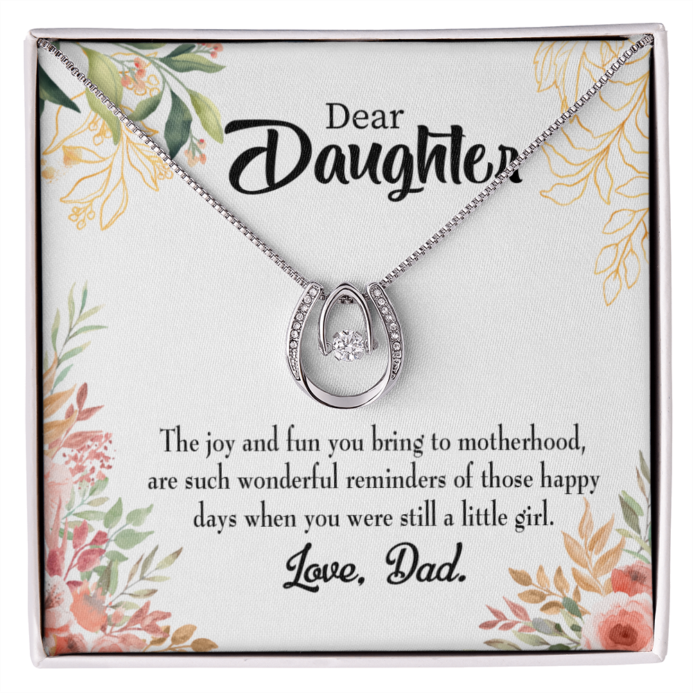 To My Daughter Wonderful Reminder to Dad Lucky Horseshoe Necklace Message Card 14k w CZ Crystals-Express Your Love Gifts