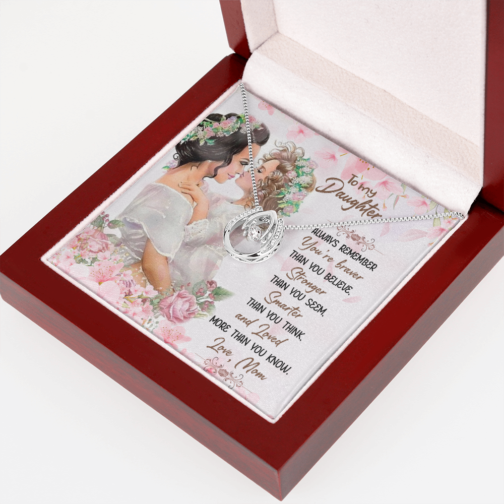 To My Daughter You Are Braver Stronger Smarter Lucky Horseshoe Necklace Message Card 14k w CZ Crystals-Express Your Love Gifts