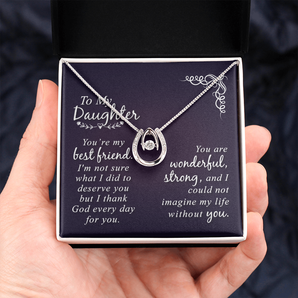 To my daughter-You Are my best friend Lucky Horseshoe Necklace Message Card 14k w CZ Crystals-Express Your Love Gifts