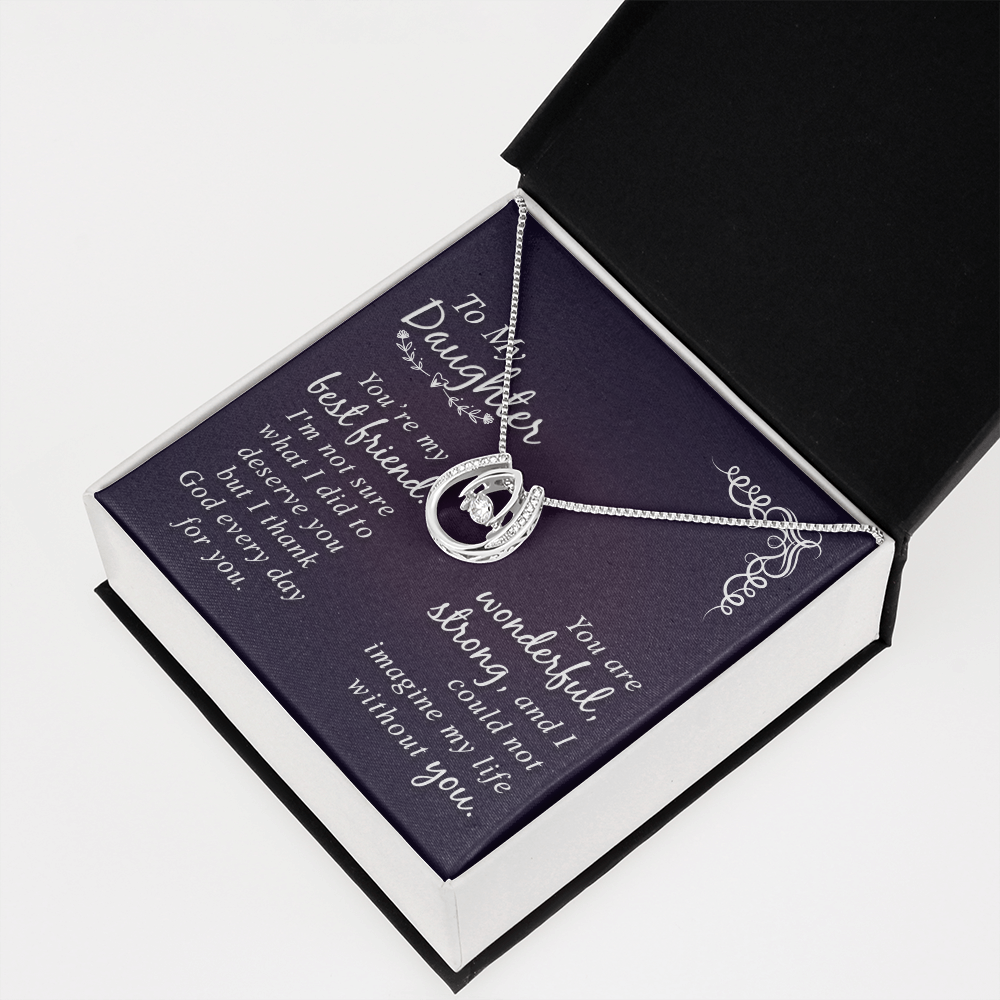 To my daughter-You Are my best friend Lucky Horseshoe Necklace Message Card 14k w CZ Crystals-Express Your Love Gifts