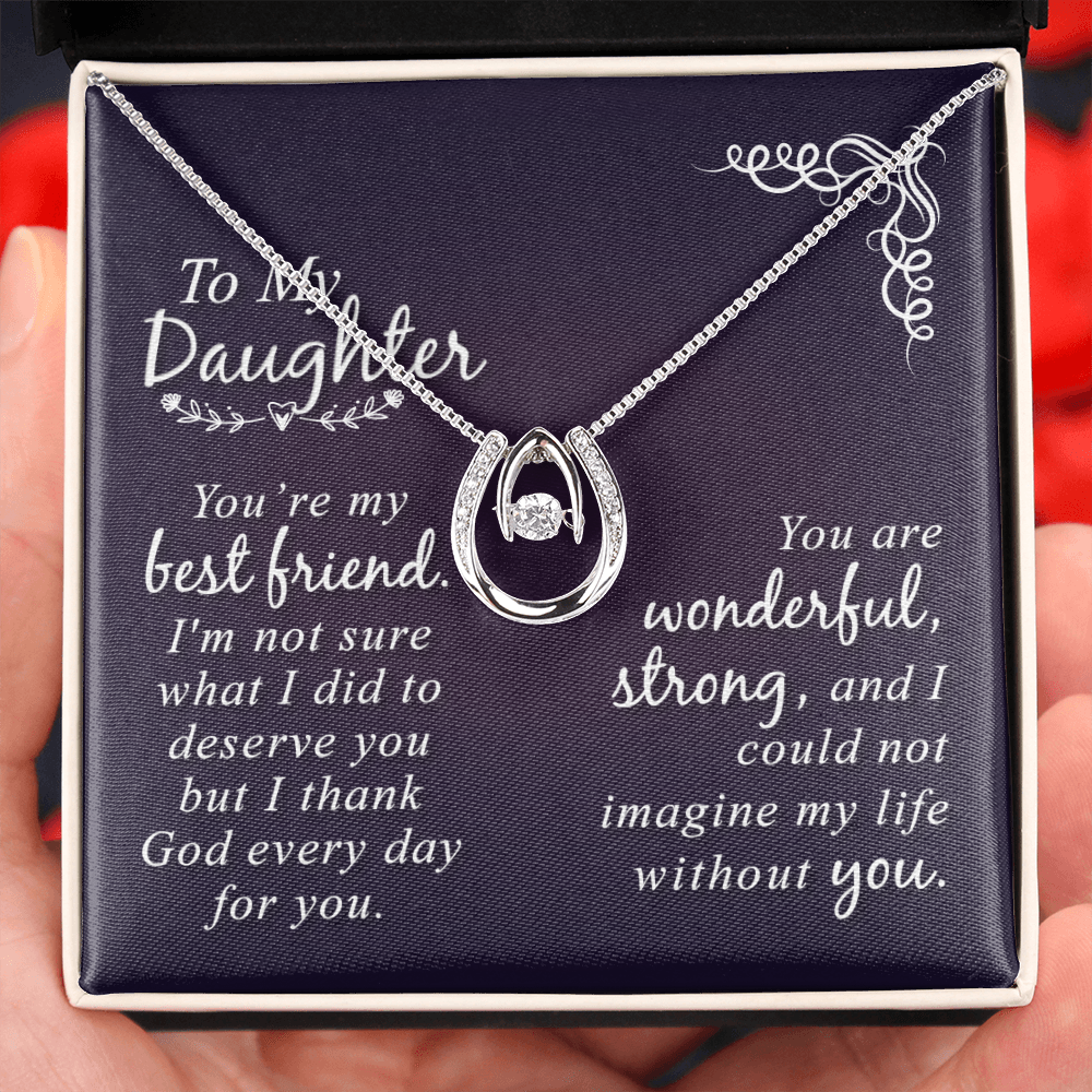 To my daughter-You Are my best friend Lucky Horseshoe Necklace Message Card 14k w CZ Crystals-Express Your Love Gifts