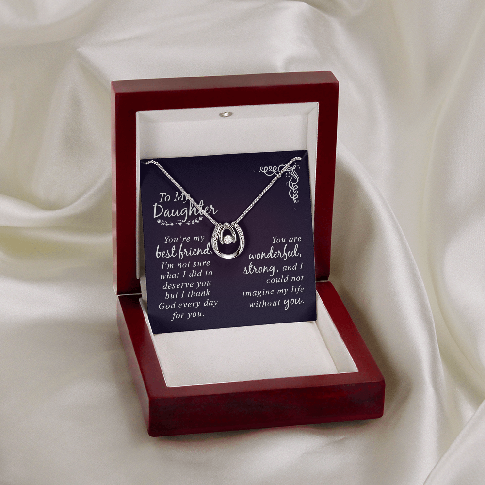 To my daughter-You Are my best friend Lucky Horseshoe Necklace Message Card 14k w CZ Crystals-Express Your Love Gifts