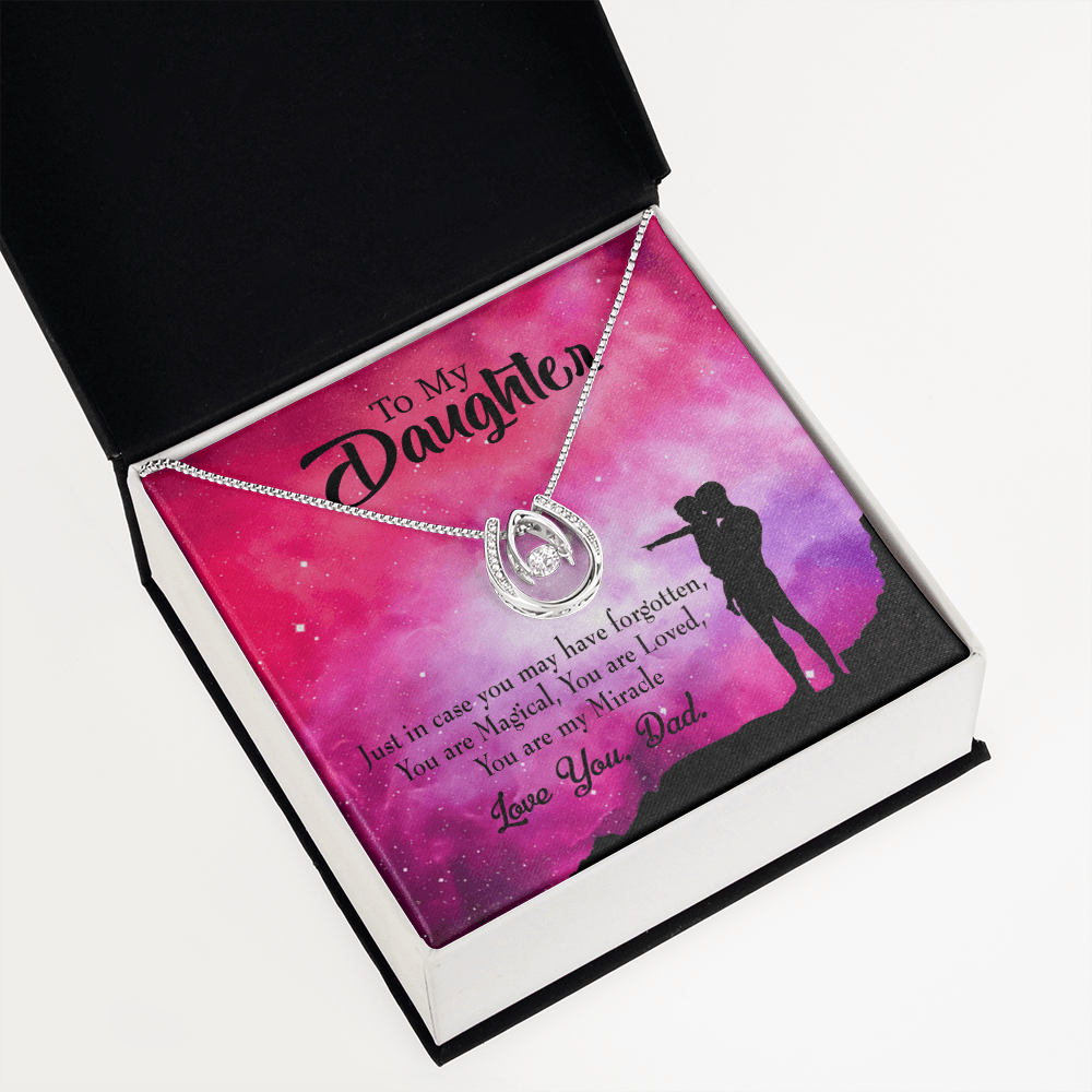 To My Daughter You Are My Miracle From Dad Lucky Horseshoe Necklace Message Card 14k w CZ Crystals-Express Your Love Gifts