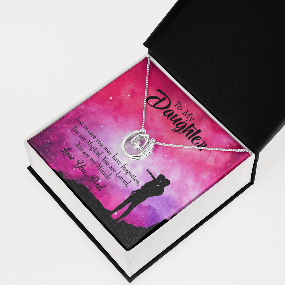 To My Daughter You Are My Miracle From Dad Lucky Horseshoe Necklace Message Card 14k w CZ Crystals-Express Your Love Gifts