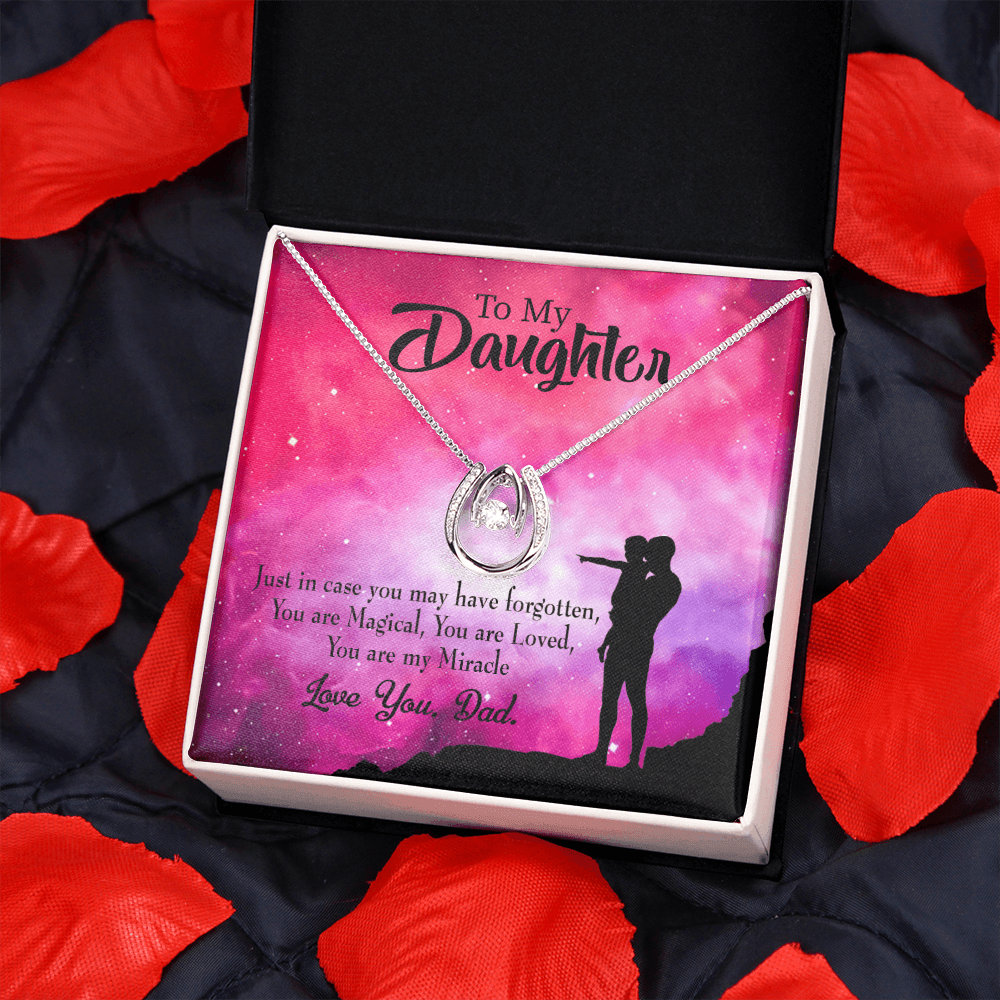 To My Daughter You Are My Miracle From Dad Lucky Horseshoe Necklace Message Card 14k w CZ Crystals-Express Your Love Gifts