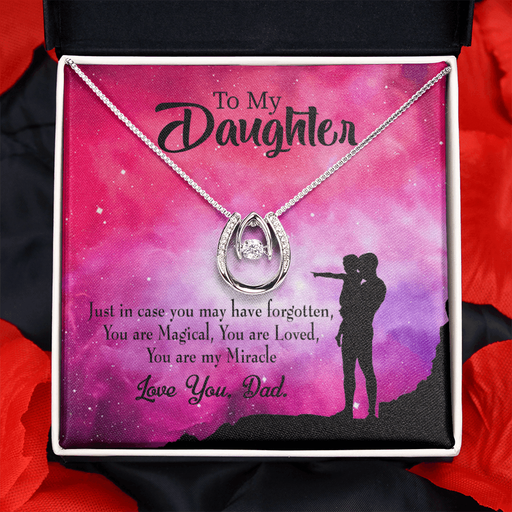 To My Daughter You Are My Miracle From Dad Lucky Horseshoe Necklace Message Card 14k w CZ Crystals-Express Your Love Gifts