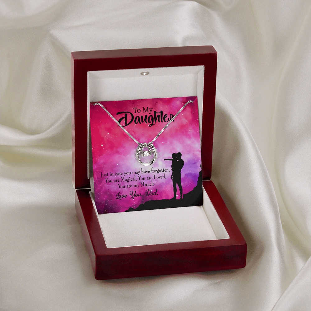 To My Daughter You Are My Miracle From Dad Lucky Horseshoe Necklace Message Card 14k w CZ Crystals-Express Your Love Gifts