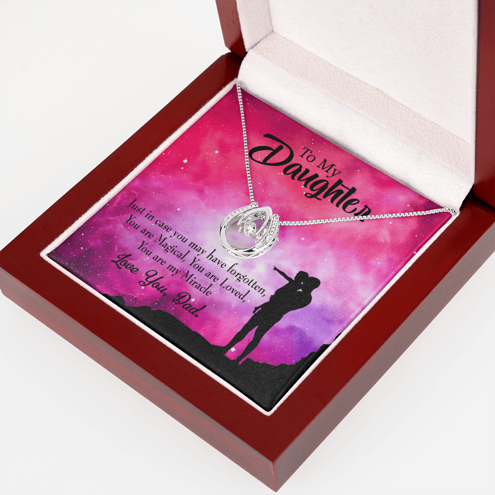 To My Daughter You Are My Miracle From Dad Lucky Horseshoe Necklace Message Card 14k w CZ Crystals-Express Your Love Gifts