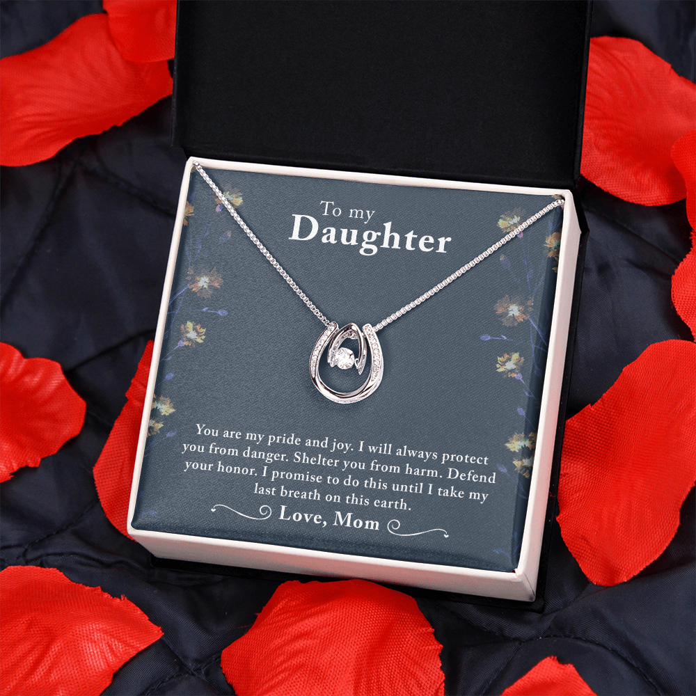 To My Daughter You Are My Pride Lucky Horseshoe Necklace Message Card 14k w CZ Crystals-Express Your Love Gifts