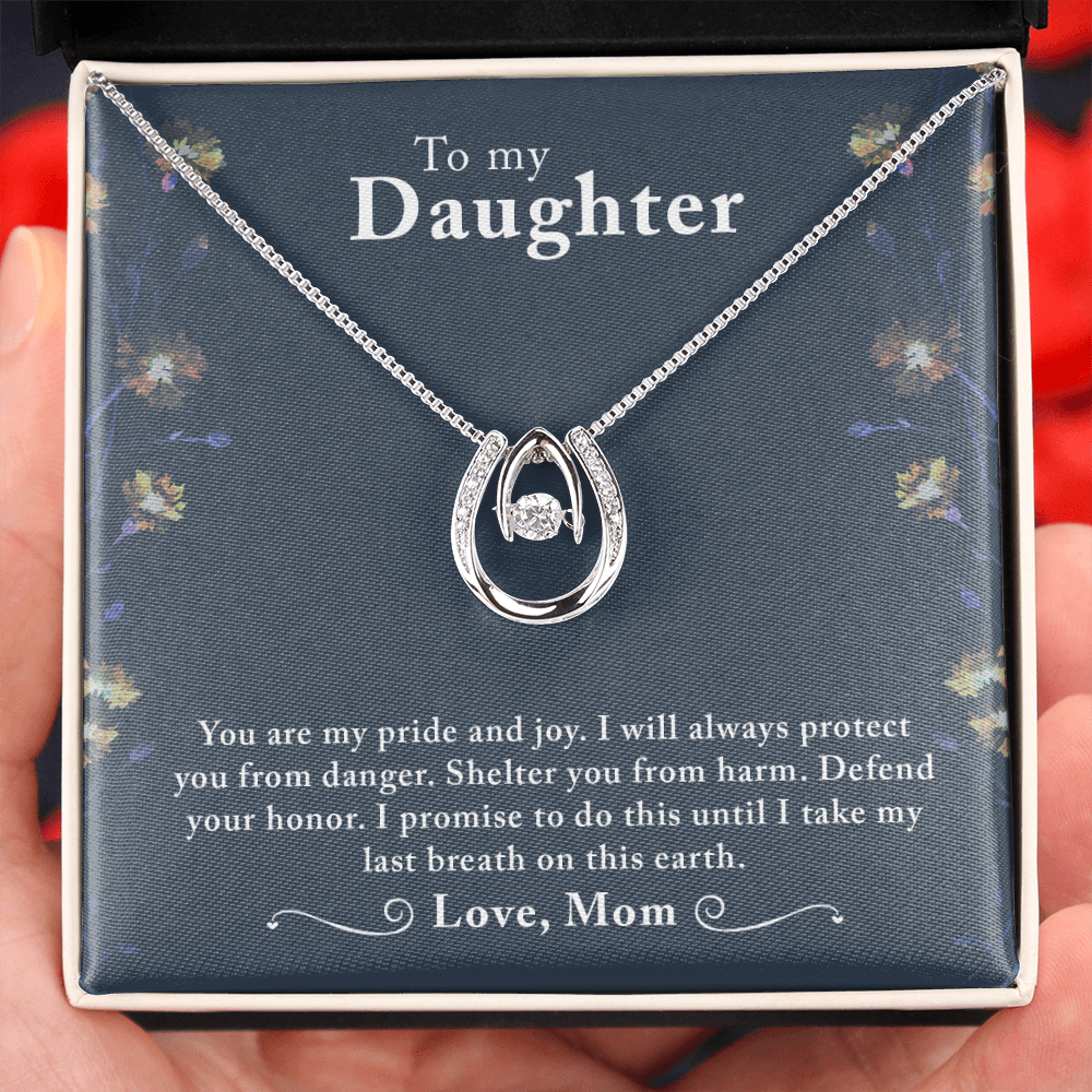 To My Daughter You Are My Pride Lucky Horseshoe Necklace Message Card 14k w CZ Crystals-Express Your Love Gifts
