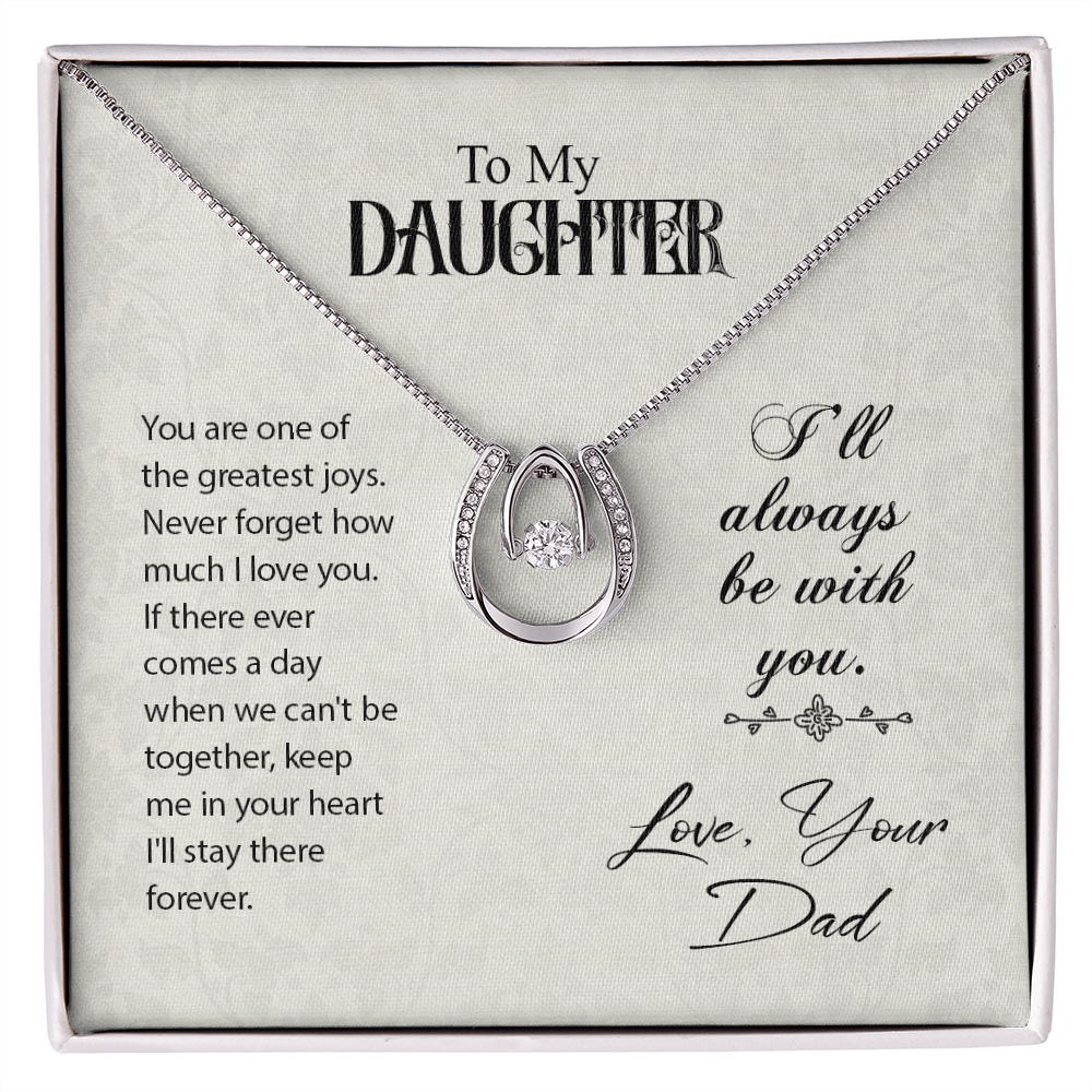 To My Daughter You Are One of the Lucky Horseshoe Necklace Message Card 14k w CZ Crystals-Express Your Love Gifts
