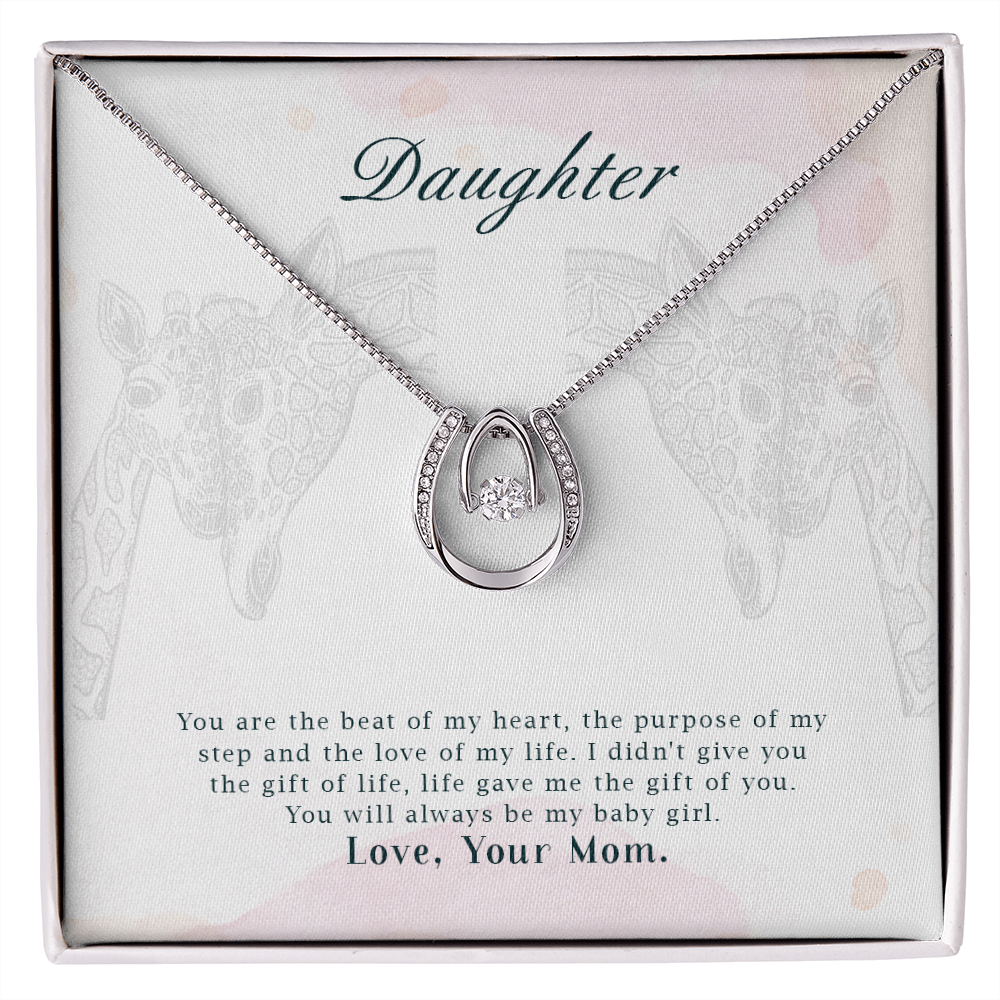 To my daughter-You Are the beat of Lucky Horseshoe Necklace Message Card 14k w CZ Crystals-Express Your Love Gifts