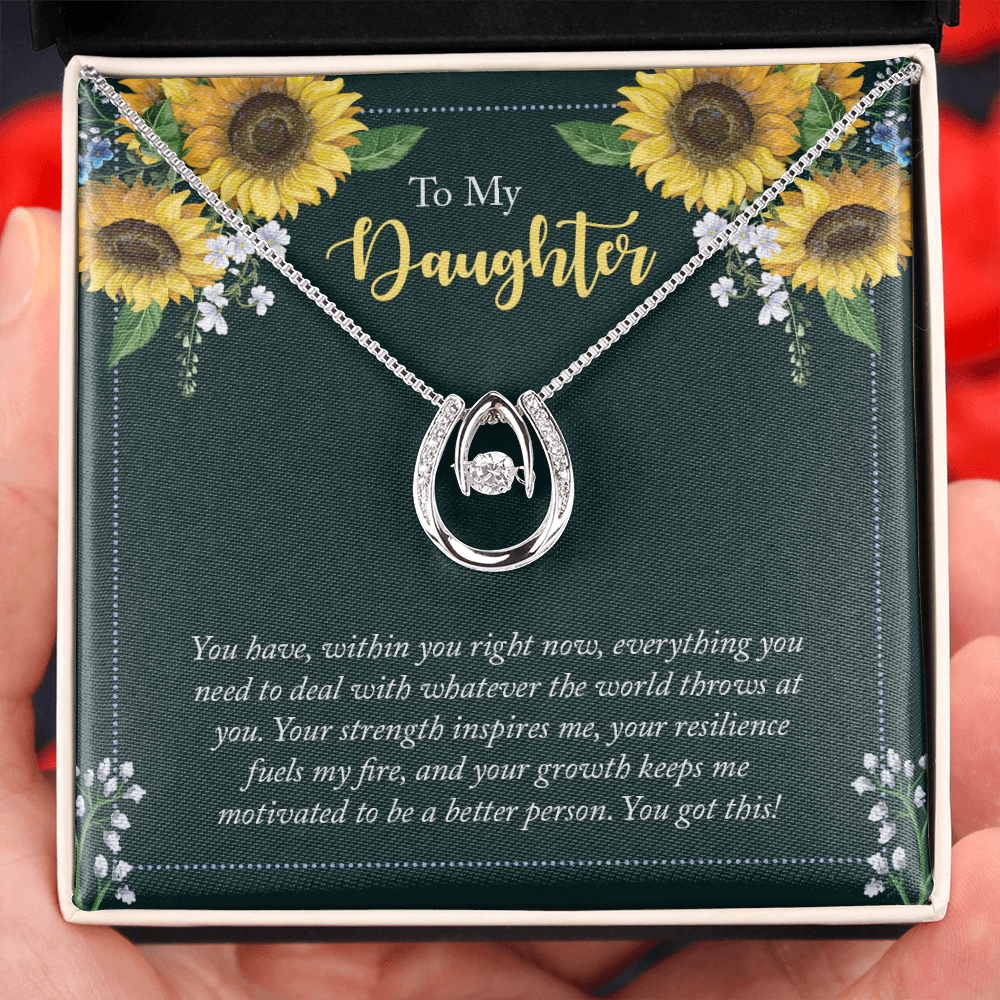 To My Daughter - you have within you right now Lucky Horseshoe Necklace Message Card 14k w CZ Crystals-Express Your Love Gifts
