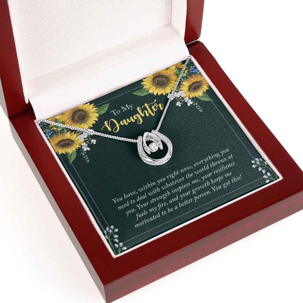 To My Daughter - you have within you right now Lucky Horseshoe Necklace Message Card 14k w CZ Crystals-Express Your Love Gifts