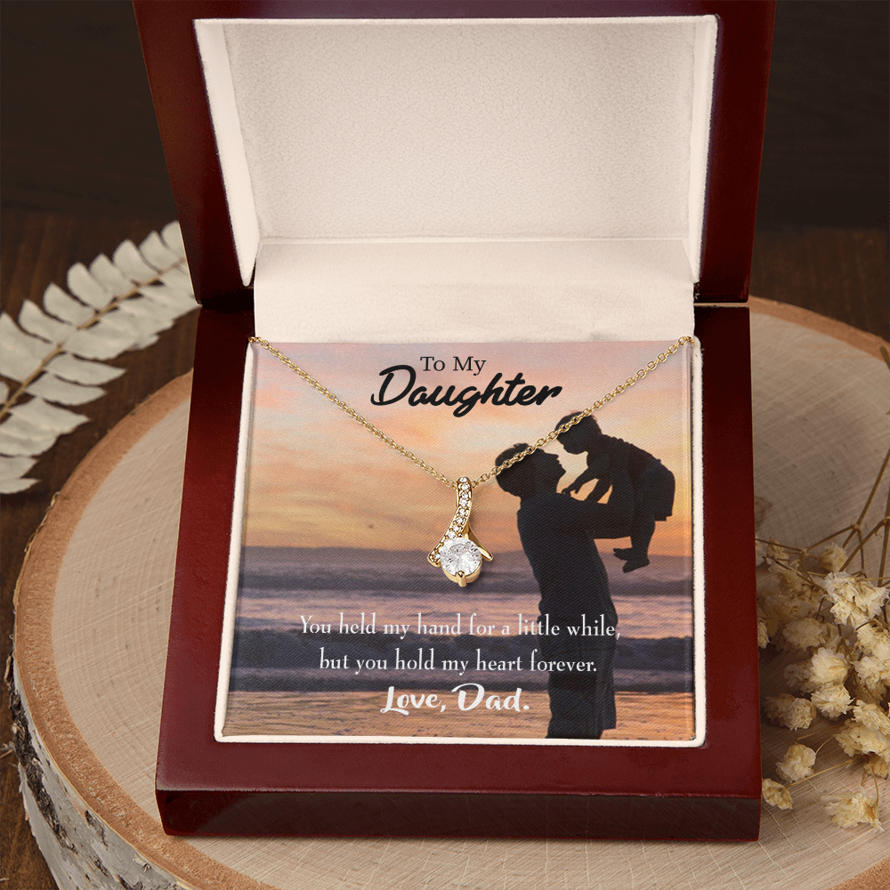 To My Daughter You Held My Hand From Dad Alluring Ribbon Necklace Message Card-Express Your Love Gifts