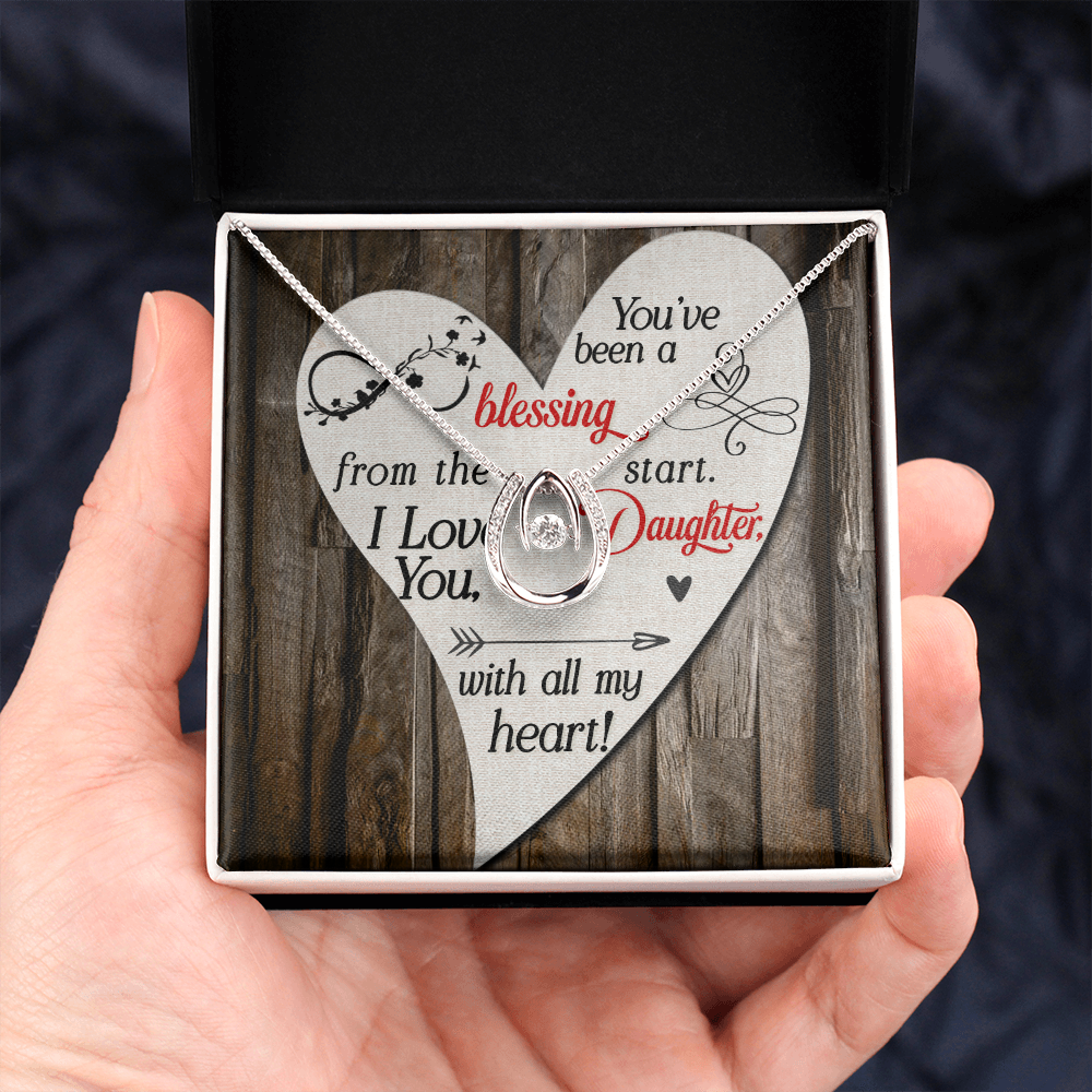 To My Daughter You’ve been a blessing Lucky Horseshoe Necklace Message Card 14k w CZ Crystals-Express Your Love Gifts