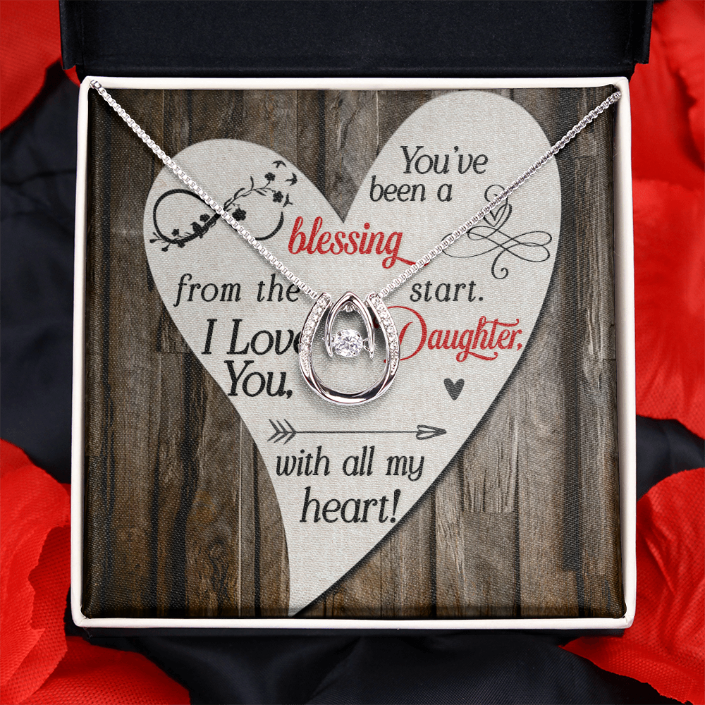 To My Daughter You’ve been a blessing Lucky Horseshoe Necklace Message Card 14k w CZ Crystals-Express Your Love Gifts