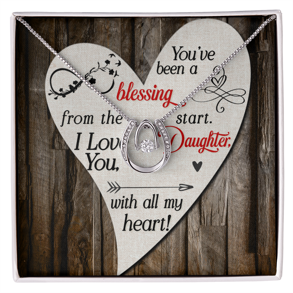 To My Daughter You’ve been a blessing Lucky Horseshoe Necklace Message Card 14k w CZ Crystals-Express Your Love Gifts