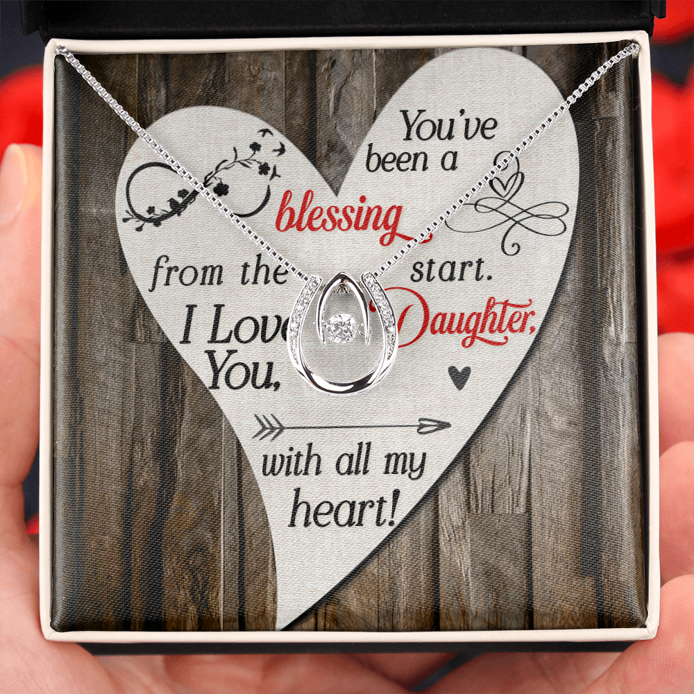To My Daughter You’ve been a blessing Lucky Horseshoe Necklace Message Card 14k w CZ Crystals-Express Your Love Gifts