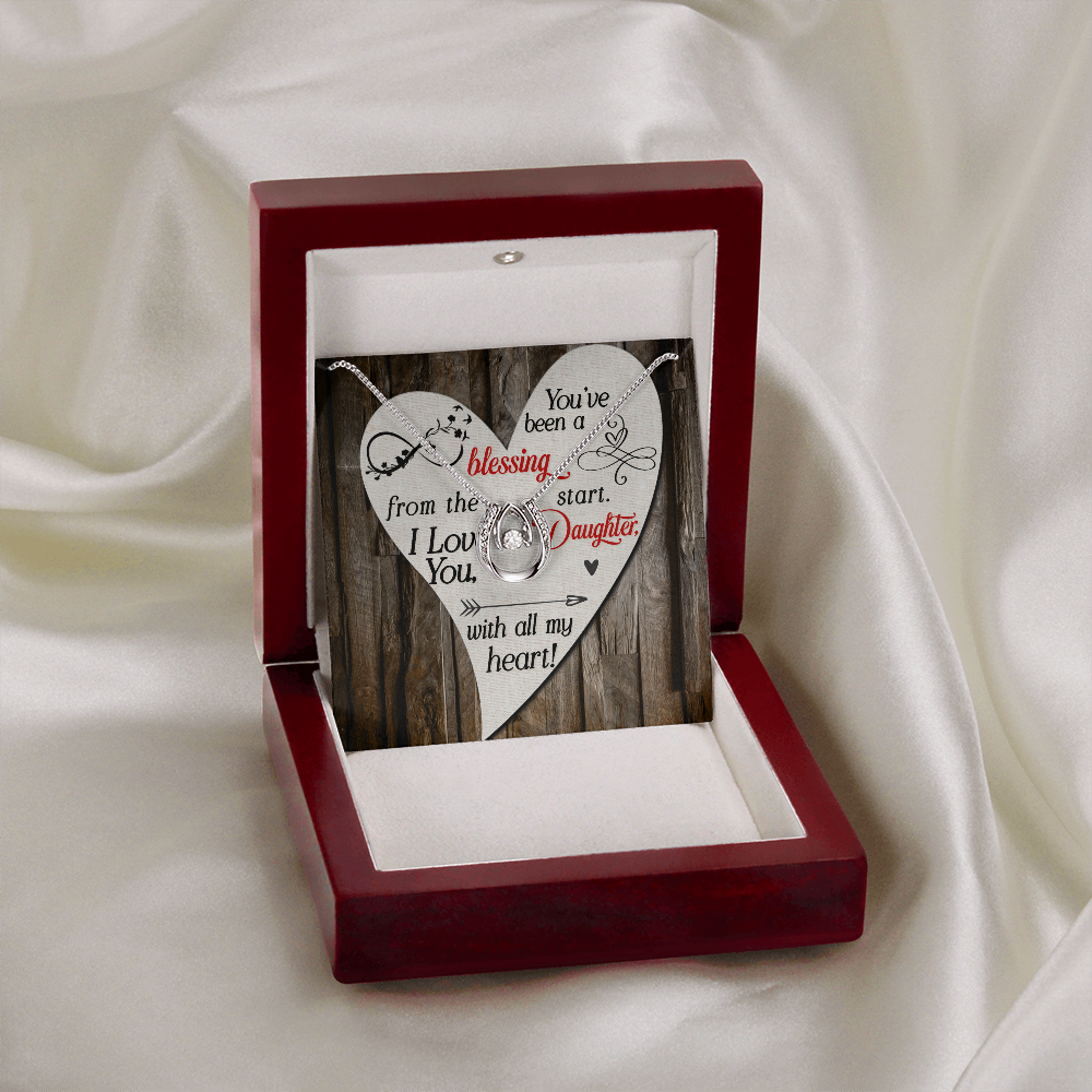 To My Daughter You’ve been a blessing Lucky Horseshoe Necklace Message Card 14k w CZ Crystals-Express Your Love Gifts