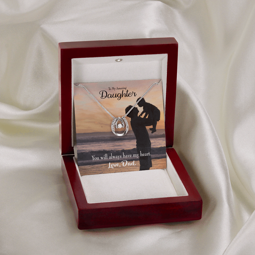 To My Daughter You Will Always Have My Heart Lucky Horseshoe Necklace Message Card 14k w CZ Crystals-Express Your Love Gifts