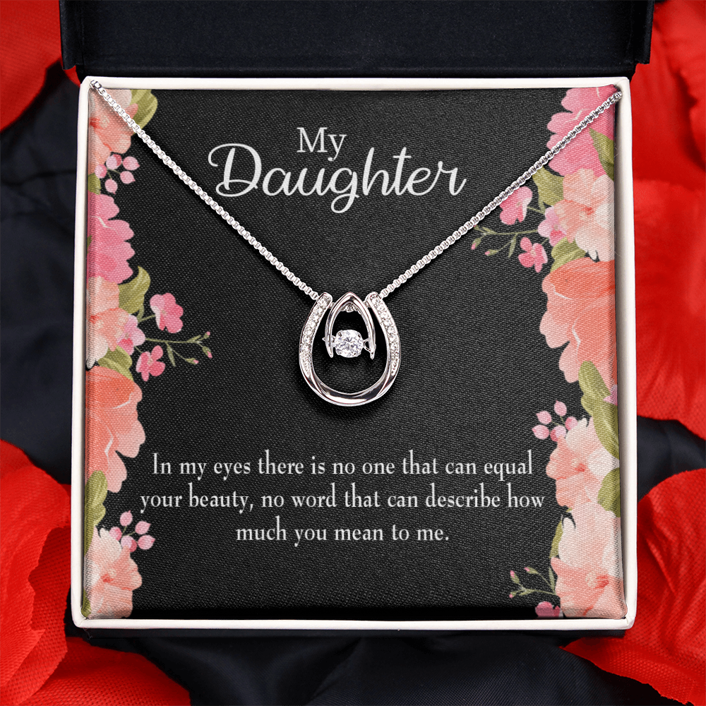 To My Daughter Your Beauty Lucky Horseshoe Necklace Message Card 14k w CZ Crystals-Express Your Love Gifts