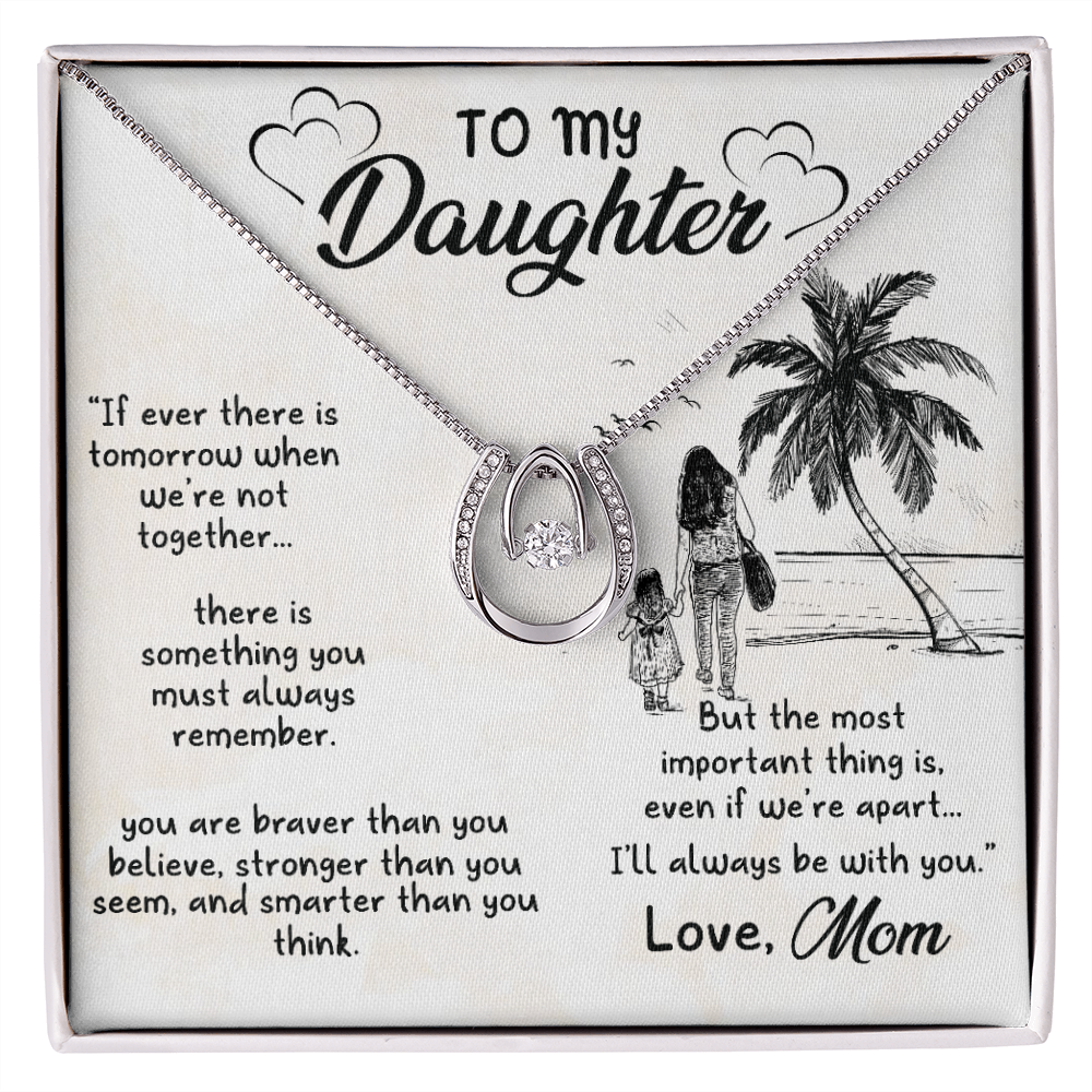 To my daughter2-01 Lucky Horseshoe Necklace Message Card 14k w CZ Crystals-Express Your Love Gifts