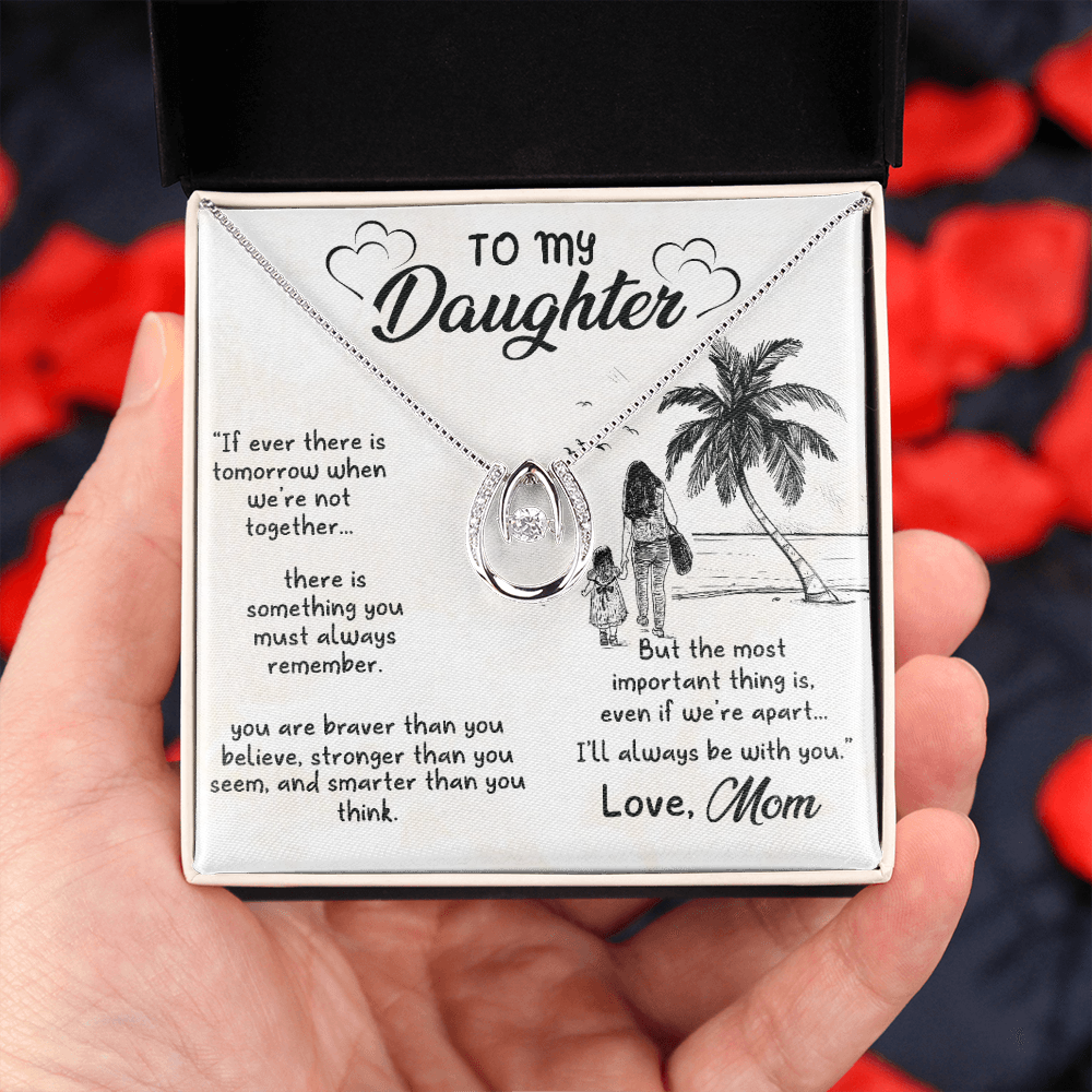 To my daughter2-01 Lucky Horseshoe Necklace Message Card 14k w CZ Crystals-Express Your Love Gifts