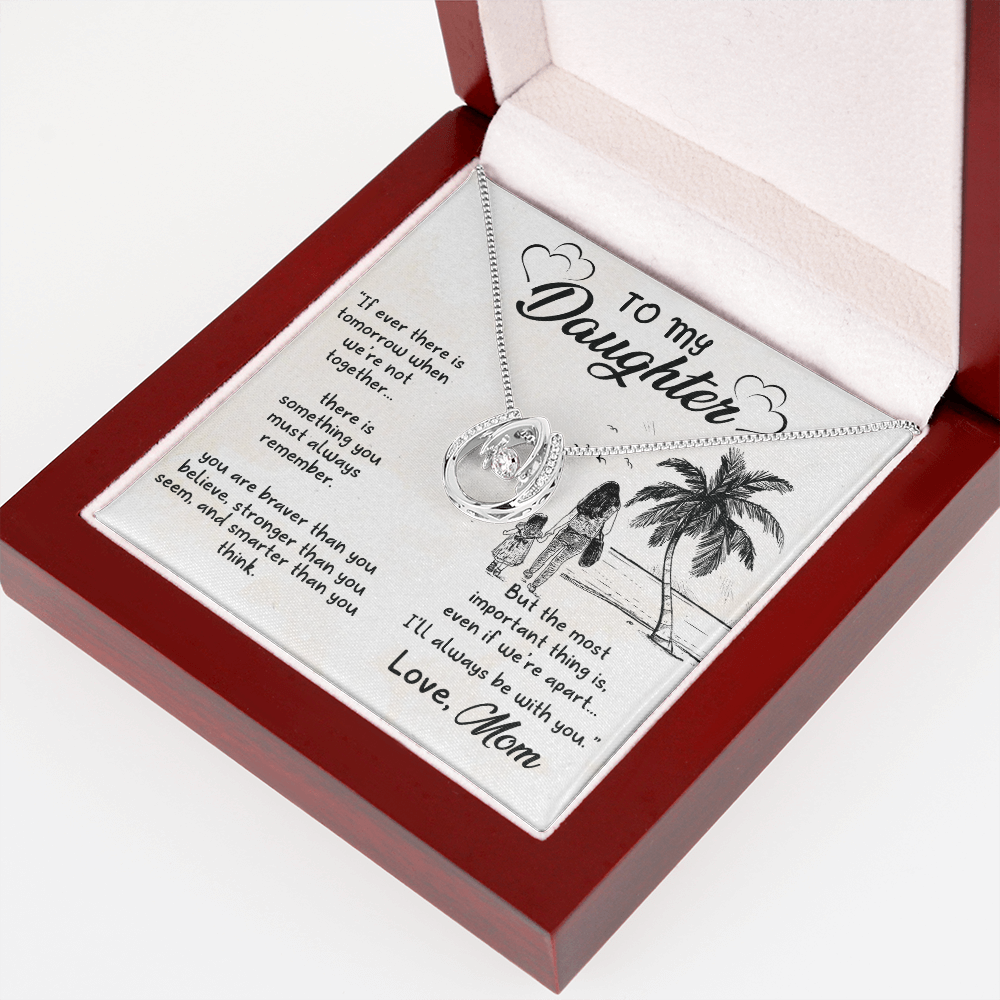 To my daughter2-01 Lucky Horseshoe Necklace Message Card 14k w CZ Crystals-Express Your Love Gifts