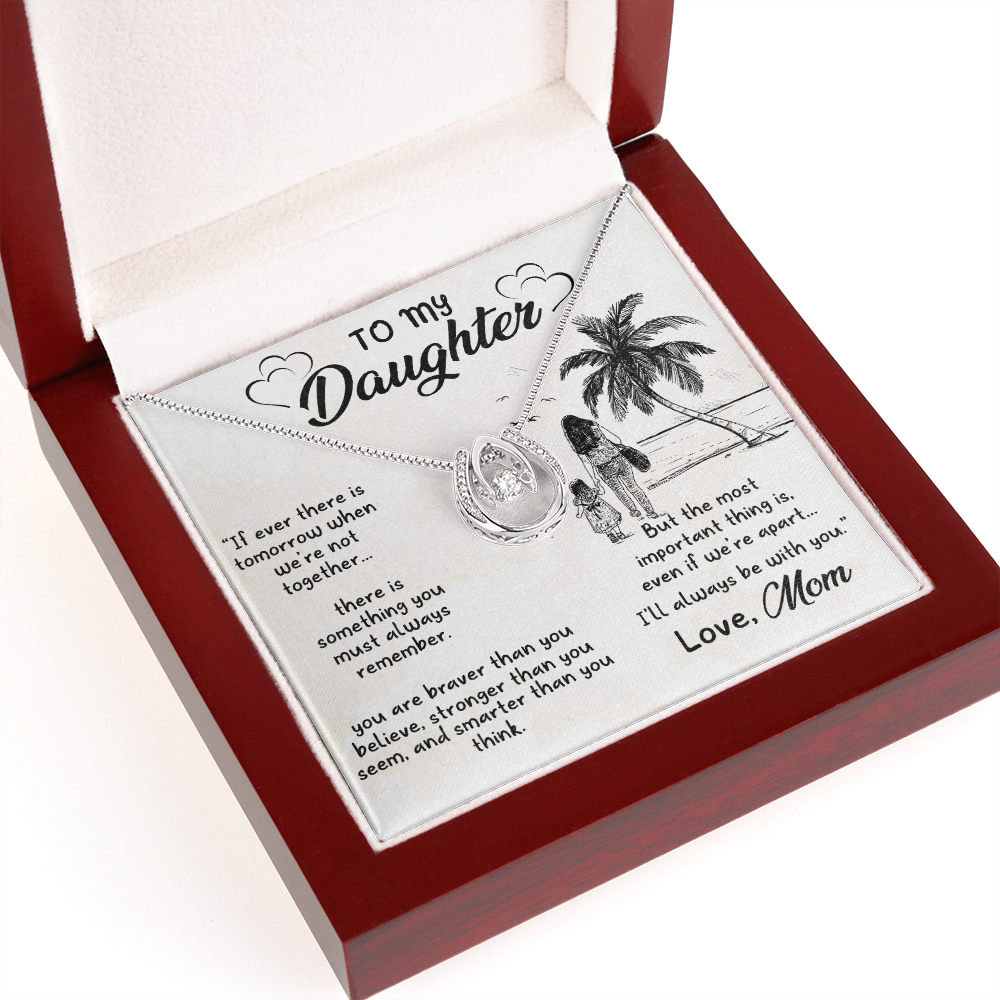 To my daughter2-01 Lucky Horseshoe Necklace Message Card 14k w CZ Crystals-Express Your Love Gifts