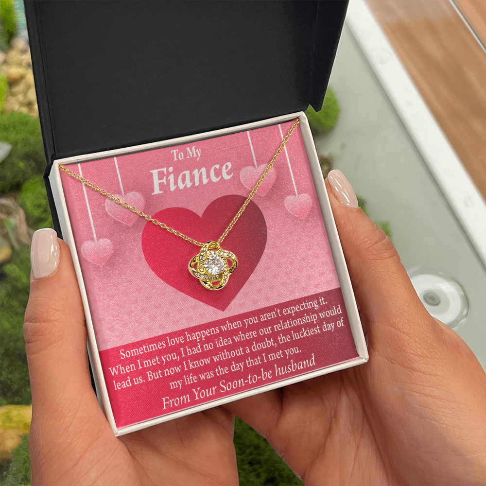 To My Fiancee I'm Lucky To Have Met You Infinity Knot Necklace Message Card-Express Your Love Gifts