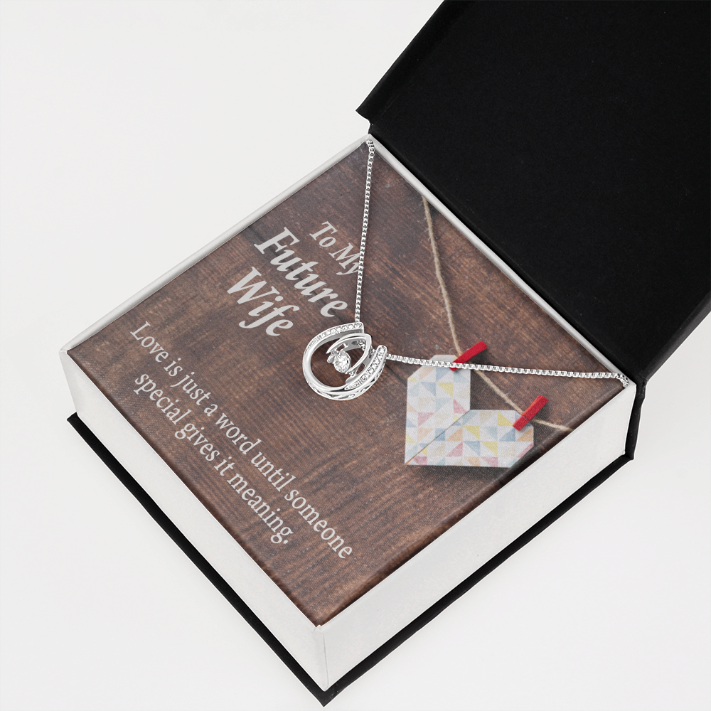 To My Future Wife Love Was Just A Word Lucky Horseshoe Necklace Message Card 14k w CZ Crystals-Express Your Love Gifts