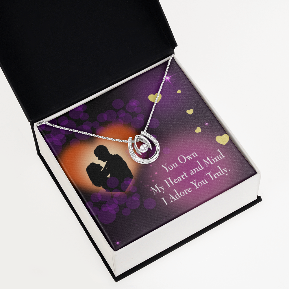 To My Girlfriend Adore You Lucky Horseshoe Necklace Message Card 14k w CZ Crystals-Express Your Love Gifts