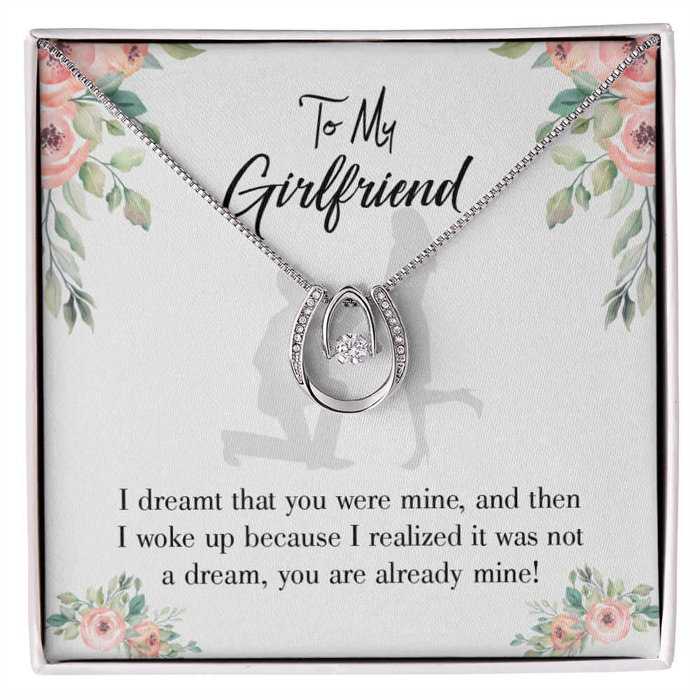 To My Girlfriend Already Mine Lucky Horseshoe Necklace Message Card 14k w CZ Crystals-Express Your Love Gifts