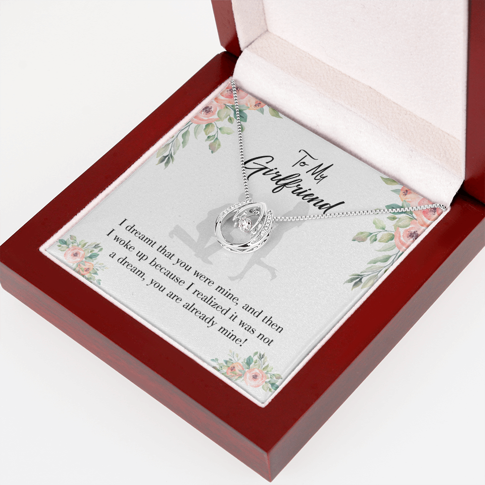 To My Girlfriend Already Mine Lucky Horseshoe Necklace Message Card 14k w CZ Crystals-Express Your Love Gifts