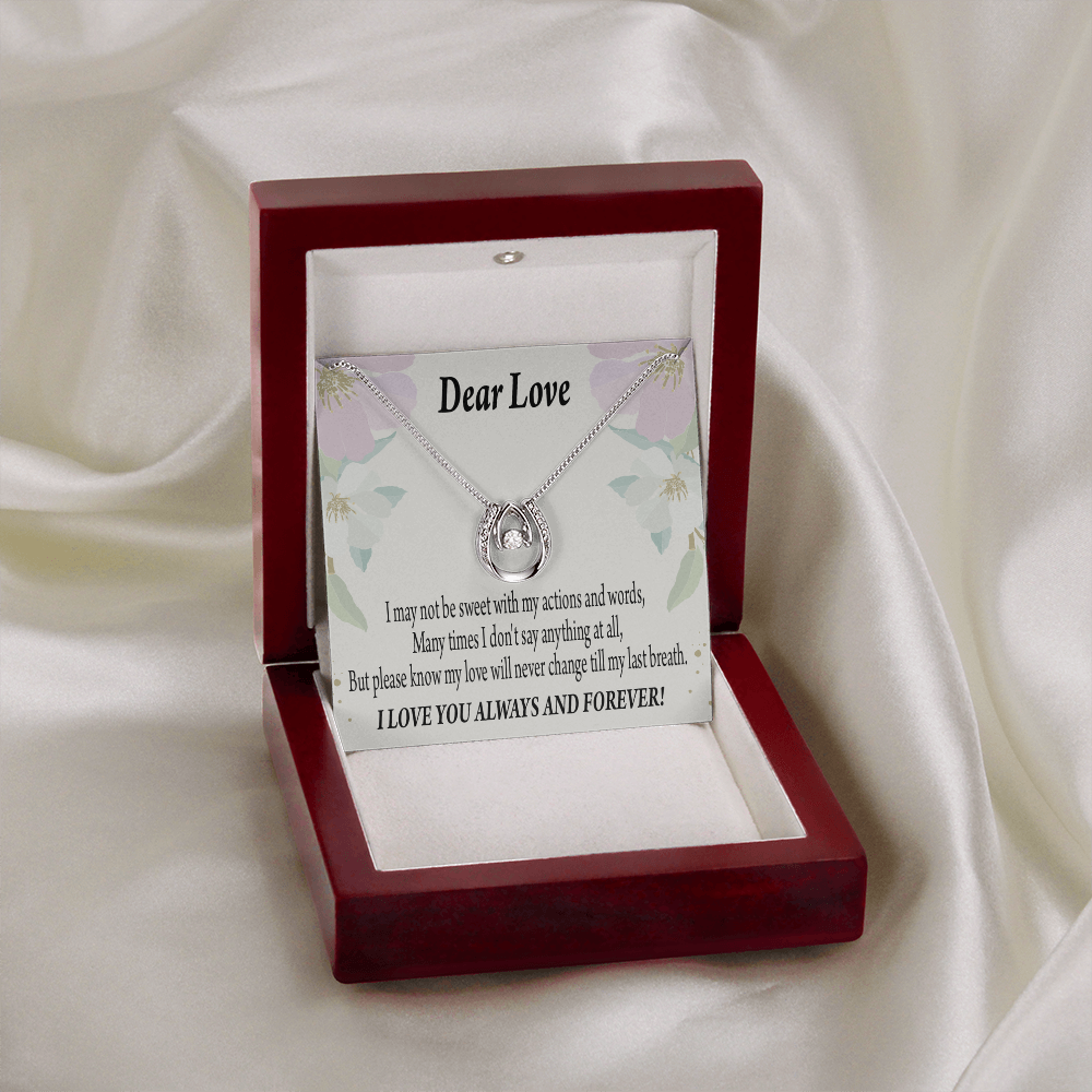 To My Girlfriend Always and Forever Lucky Horseshoe Necklace Message Card 14k w CZ Crystals-Express Your Love Gifts