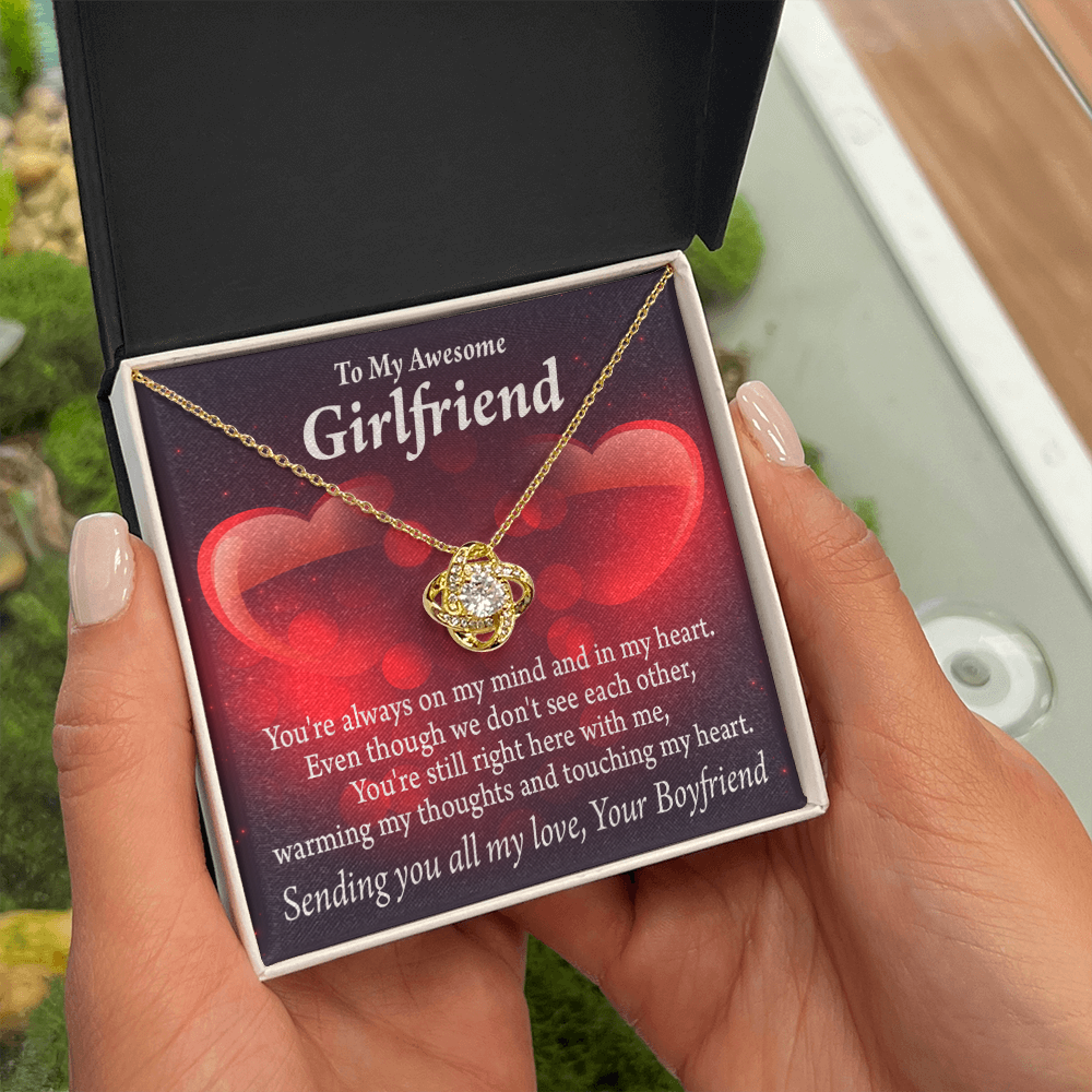 To My Girlfriend Always Warm My Thoughts Infinity Knot Necklace Message Card-Express Your Love Gifts