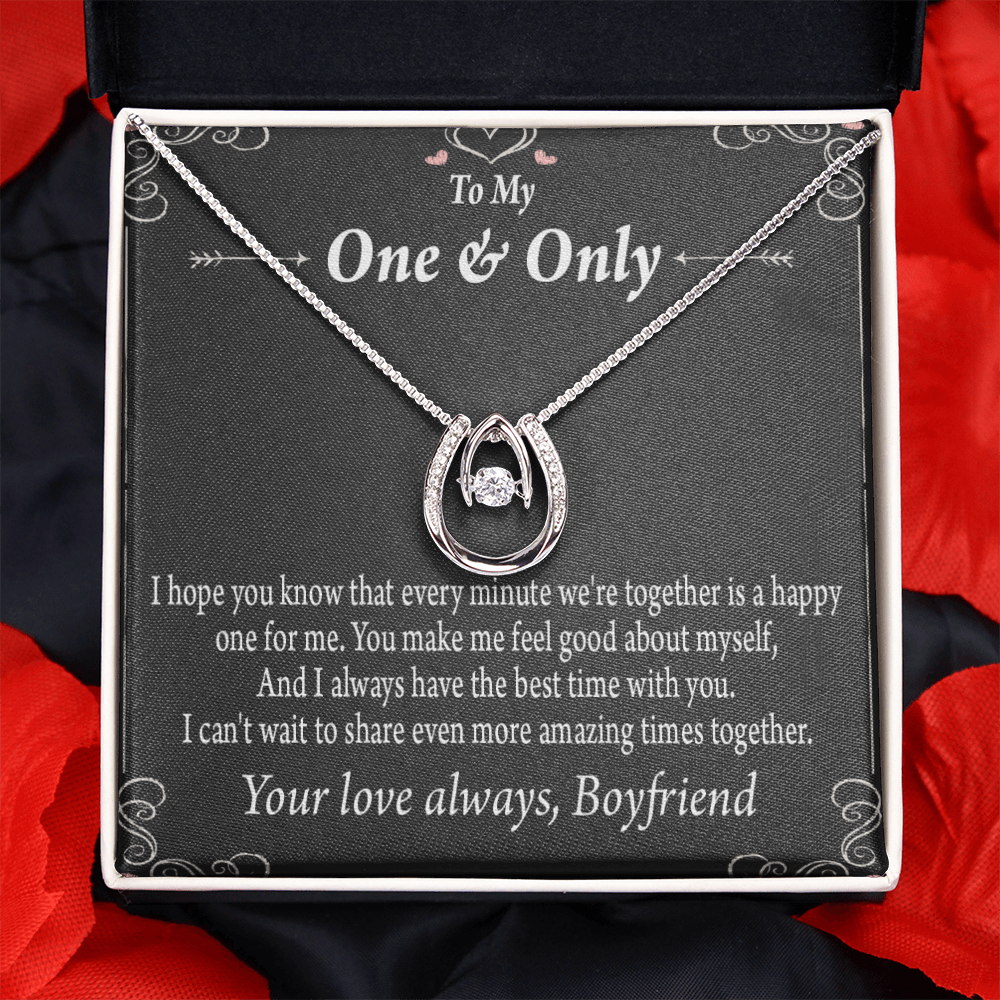 To My Girlfriend Amazing Times Lucky Horseshoe Necklace Message Card 14k w CZ Crystals-Express Your Love Gifts
