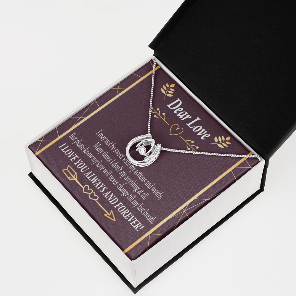 To My Girlfriend Apology Lucky Horseshoe Necklace Message Card 14k w CZ Crystals-Express Your Love Gifts