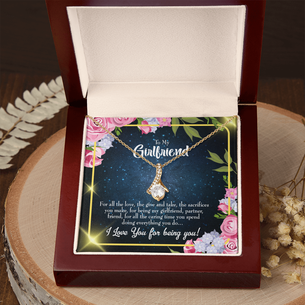To My Girlfriend Being You Alluring Ribbon Necklace Message Card-Express Your Love Gifts
